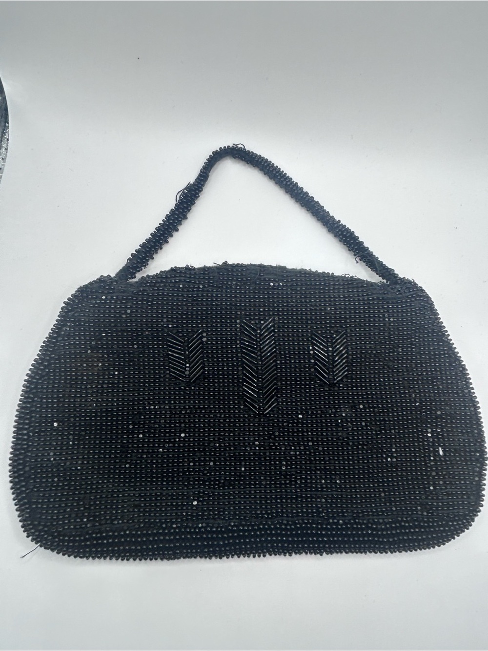 VTG Black Beaded Evening Clutch with Top Handle